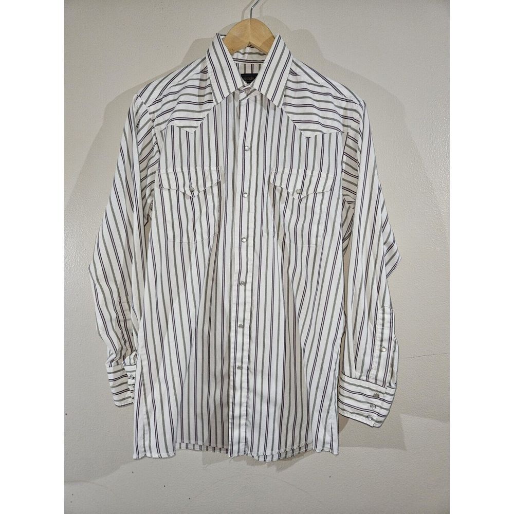 Vtg Panhandle Slim Mens Rancher Western‎ Shirt Pearl Snap Buttons Cowboy Striped